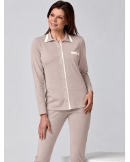 Pigiama donna 100% caldo cotone aperto avanti con colletto Vilfran 52704