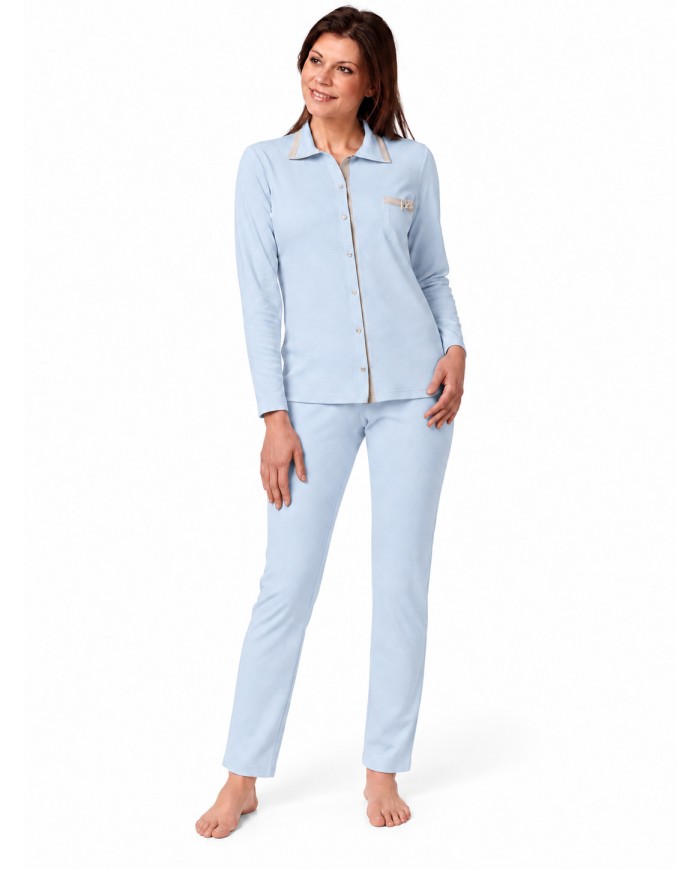 Pigiama donna 100% caldo cotone aperto avanti con colletto Vilfran 52704