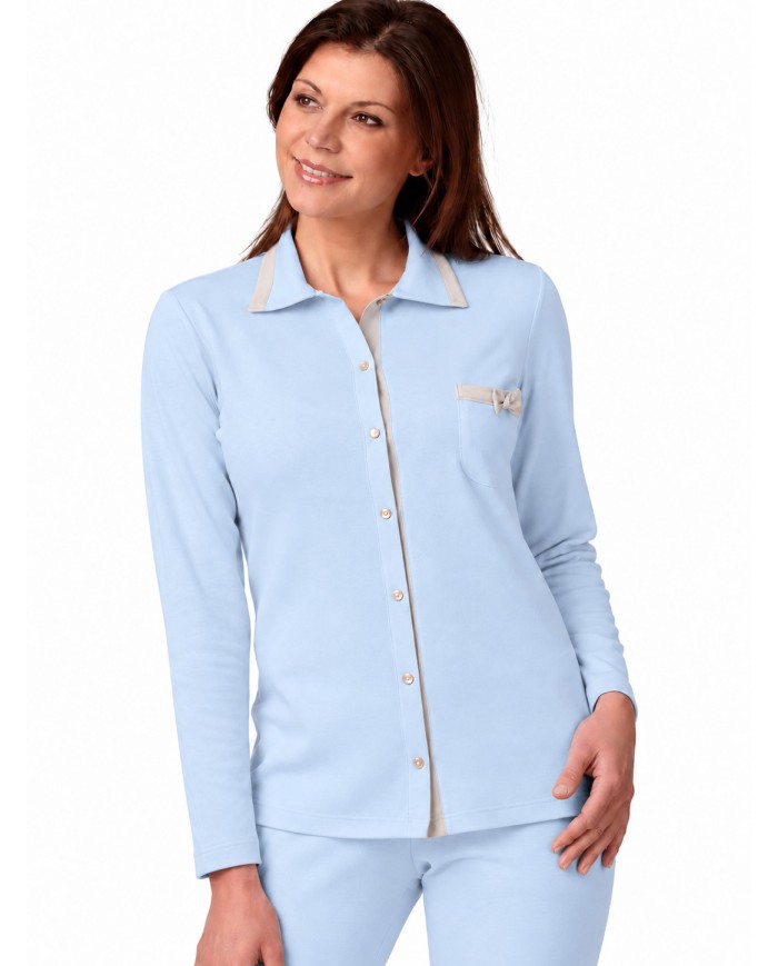 Pigiama donna 100% caldo cotone aperto avanti con colletto Vilfran 52704
