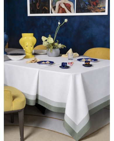 Tovaglia 18 posti 100% cotone doppia balza stampata Neith Cristel
