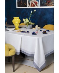 Tovaglia 6 posti 100% cotone con doppia balza stampata Neith Cristel