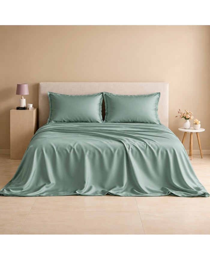 Completo lenzuola matrimoniale in raso 100% cotone Olympia