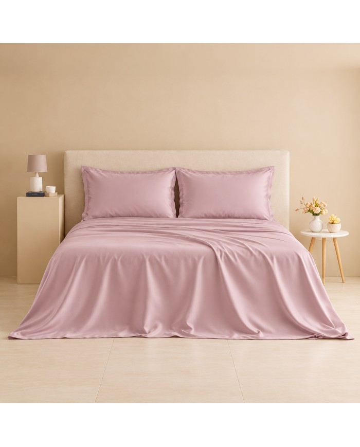 Completo lenzuola matrimoniale in raso 100% cotone Olympia