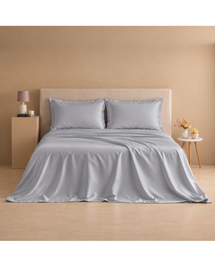 Completo lenzuola matrimoniale in raso 100% cotone Olympia