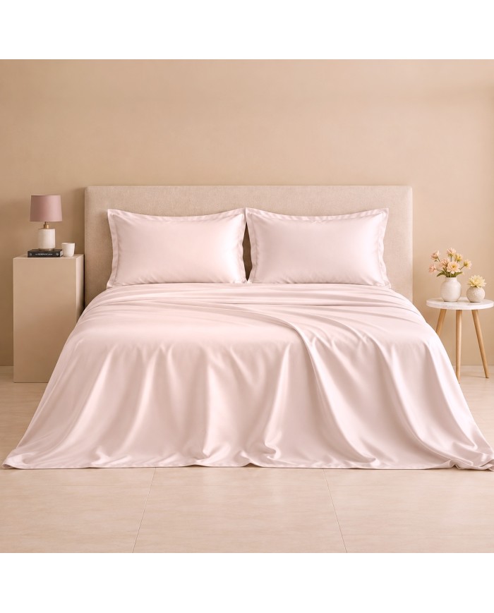 Completo lenzuola matrimoniale in raso 100% cotone Olympia