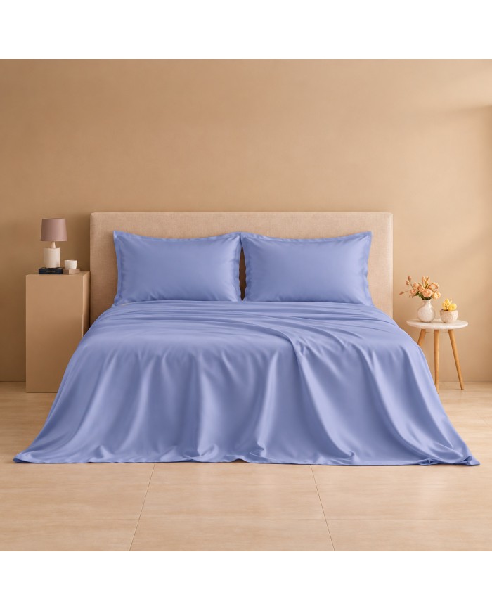 Completo lenzuola matrimoniale in raso 100% cotone Olympia