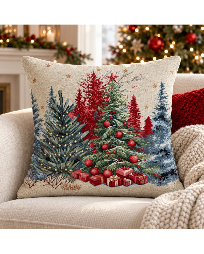Fodera cuscino arredo Natale in gobelin 45x45 Vingi ricami Cristal Abete