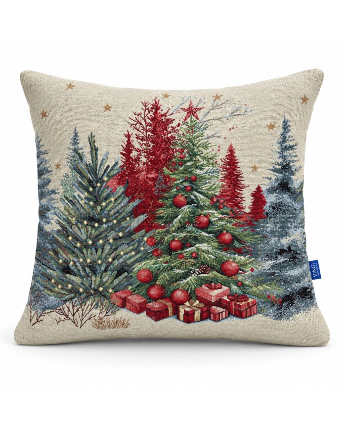 Fodera cuscino arredo Natale in gobelin 45x45 Vingi ricami Cristal Abete