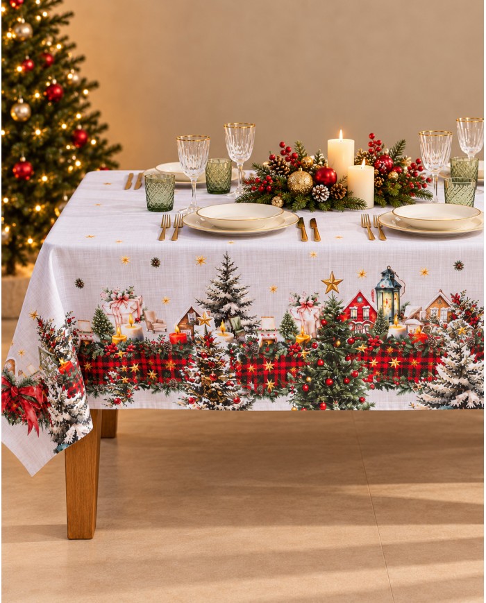 Tovaglia Natale 6 posti 100% cotone Vingi Tiffany Dis. 3
