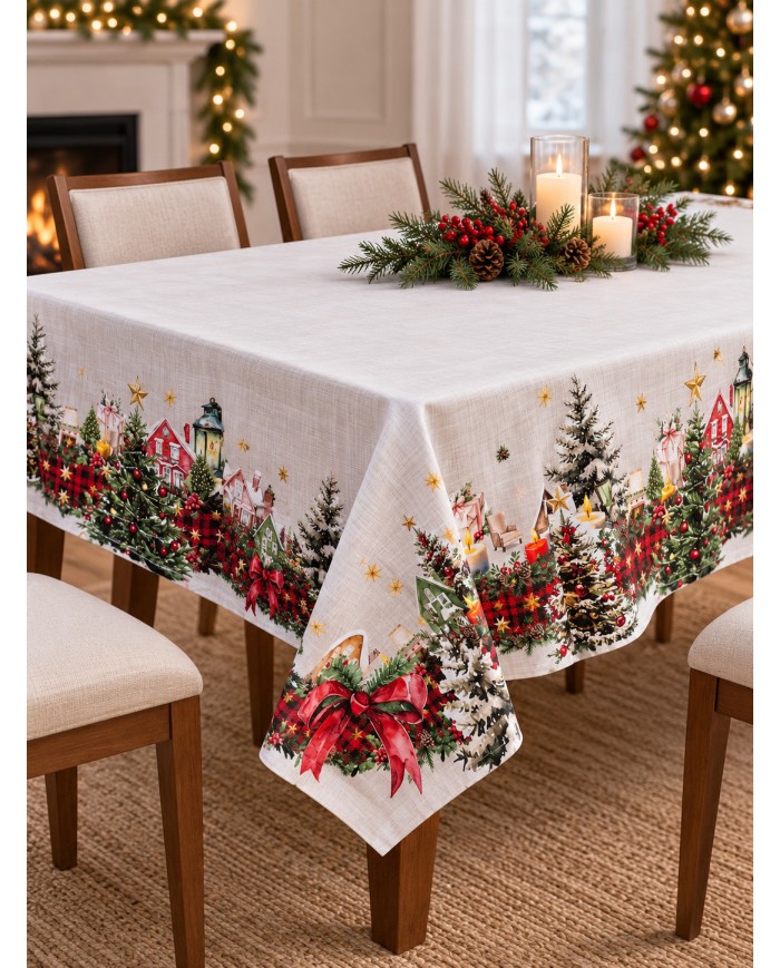 Tovaglia Natale 6 posti 100% cotone Vingi Tiffany Dis. 3