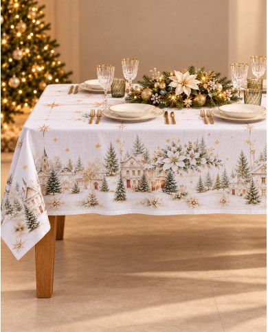 Tovaglia Natale 12 posti 100% cotone Vingi Tiffany Dis. 13