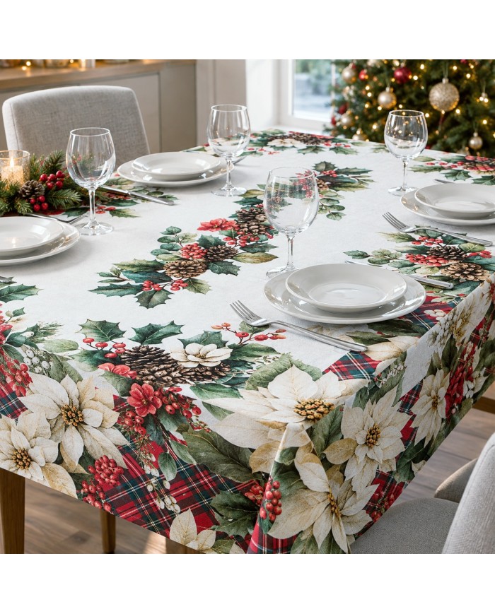 Tovaglia Natale 12 posti 100% cotone Vingi Tiffany Dis. 5