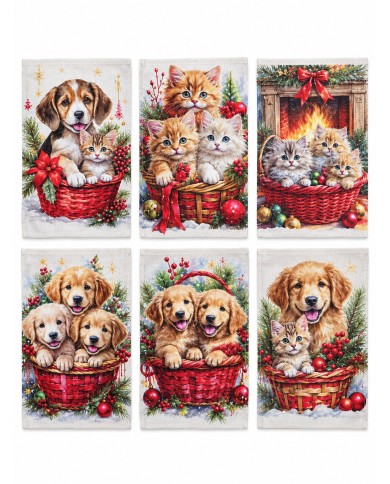 Set 6 strofinacci Natale 100% cotone Vingi Tiffany dis. 3