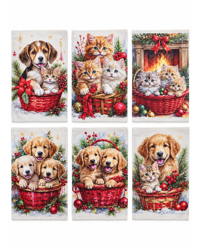 Set 6 strofinacci Natale 100% cotone Vingi Tiffany dis. 3