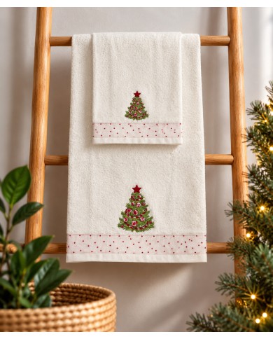 Set asciugamano viso + ospite Natale Nataly di Vingi Ricami