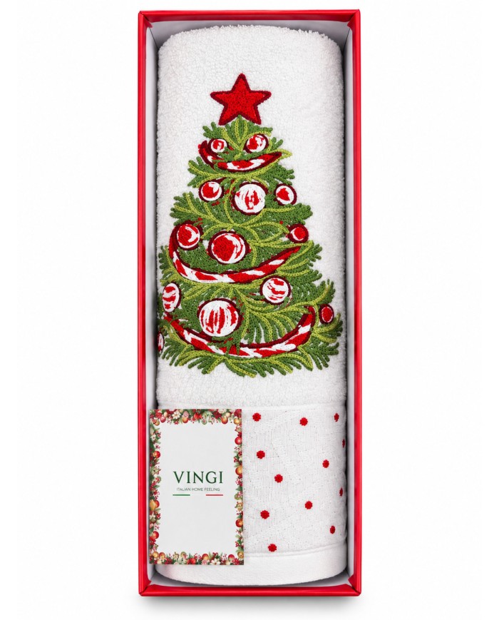 Set asciugamano viso + ospite Natale Nataly di Vingi Ricami
