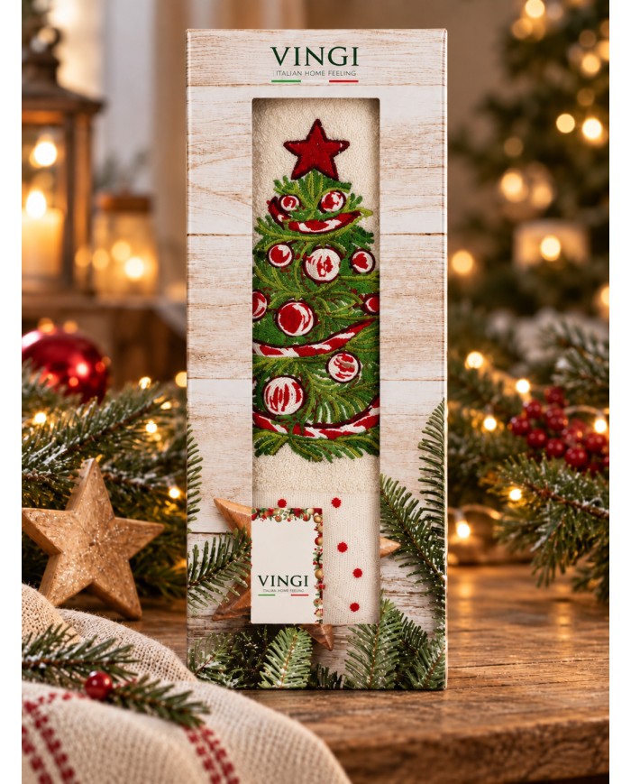 Set asciugamano viso + ospite Natale Nataly di Vingi Ricami