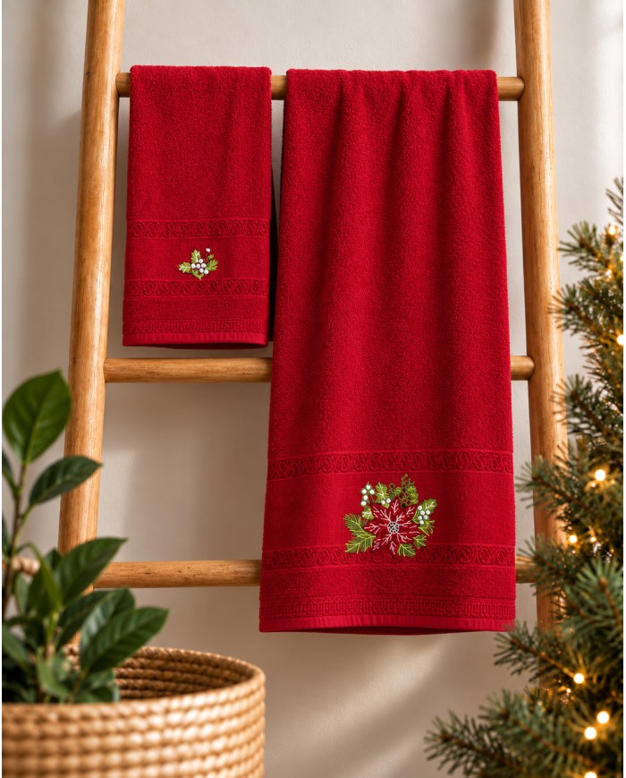 Set asciugamano viso + ospite Natale Aida di Vingi Ricami