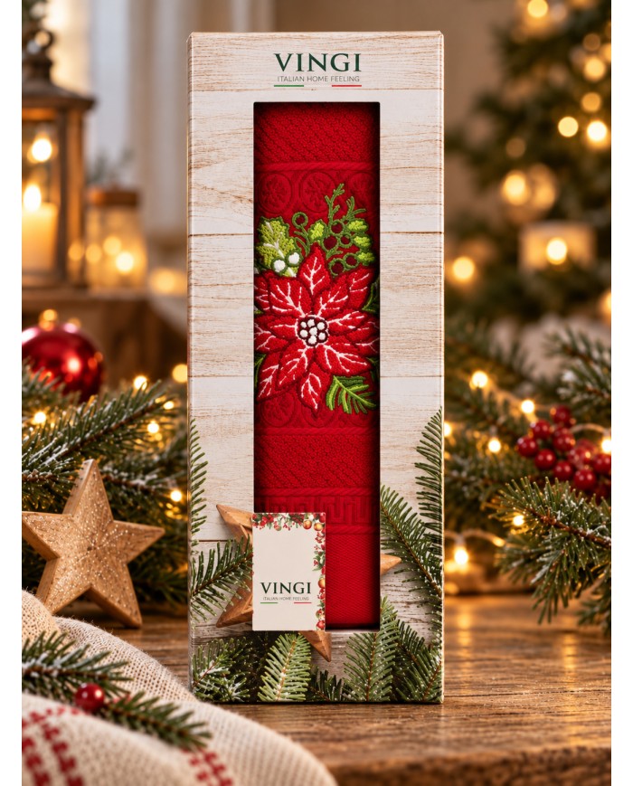 Set asciugamano viso + ospite Natale Aida di Vingi Ricami