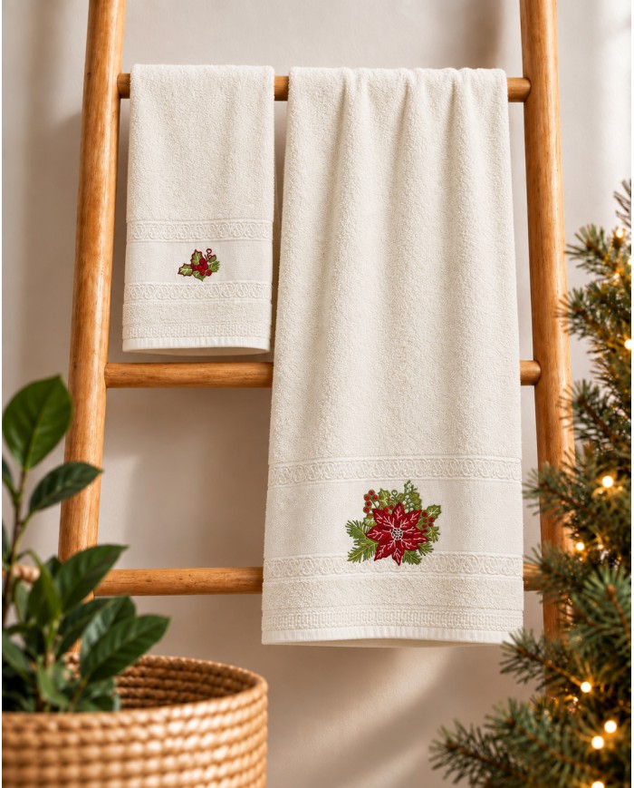 Set asciugamano viso + ospite Natale Aida di Vingi Ricami