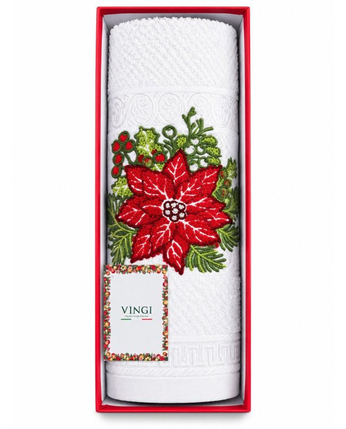 Set asciugamano viso + ospite Natale Aida di Vingi Ricami