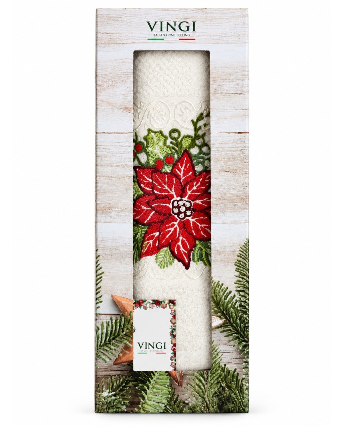 Set asciugamano viso + ospite Natale Aida di Vingi Ricami