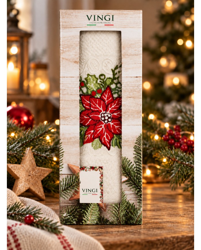 Set asciugamano viso + ospite Natale Aida di Vingi Ricami