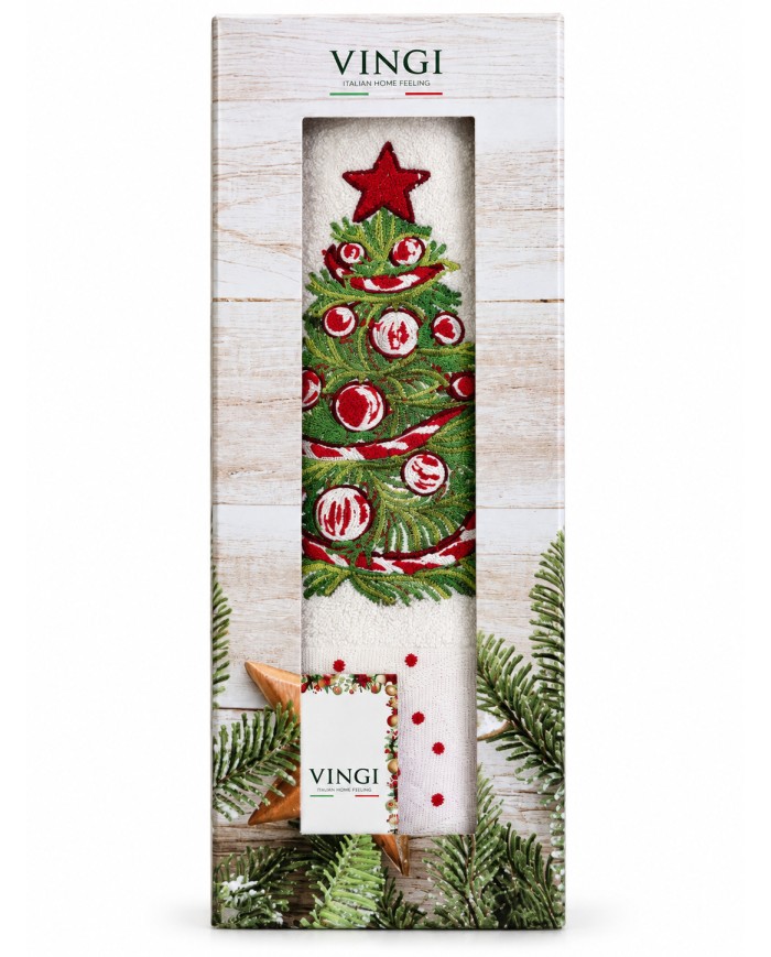 Set asciugamano viso + ospite Natale Nataly di Vingi Ricami