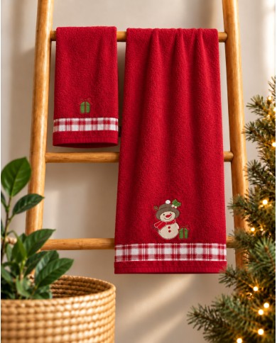 Set asciugamano viso + ospite Natale Snow di Vingi Ricami