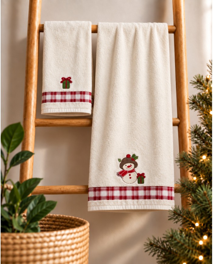 Set asciugamano viso + ospite Natale Snow di Vingi Ricami