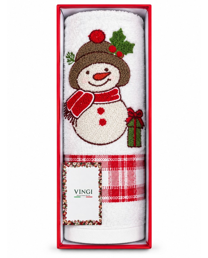 Set asciugamano viso + ospite Natale Snow di Vingi Ricami