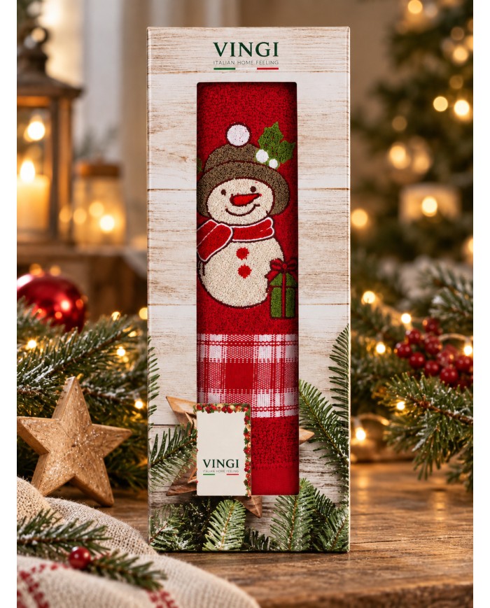 Set asciugamano viso + ospite Natale Snow di Vingi Ricami