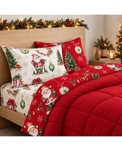 Completo lenzuola matrimoniale 100% cotone Style - Natale - MADE IN ITALY