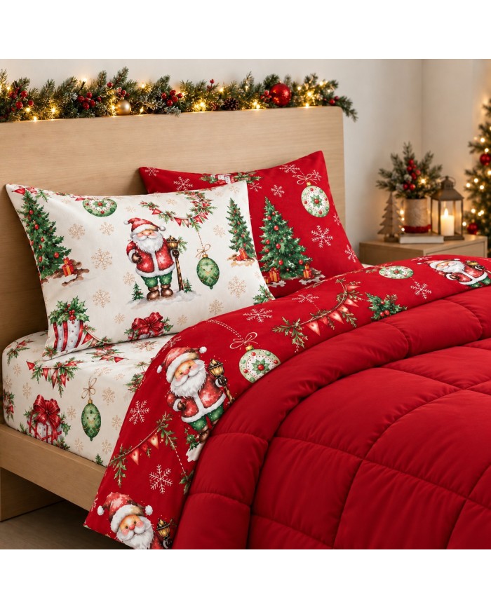 Completo lenzuola matrimoniale 100% cotone Style - Natale - MADE IN ITALY
