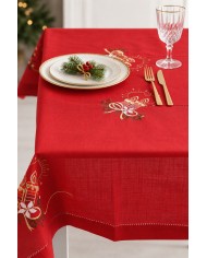 Tovaglia con tovaglioli 12 posti Natale ricamata candele by Maison Prestige