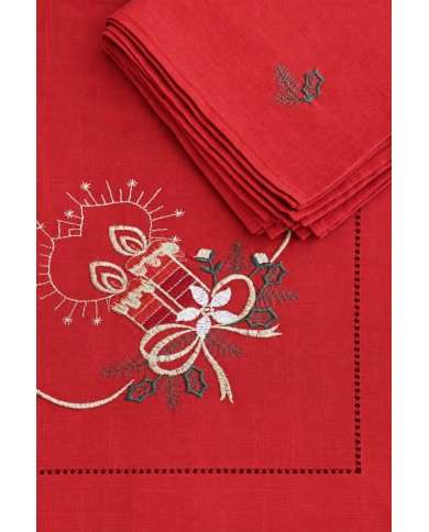 Tovaglia con tovaglioli 12 posti Natale ricamata candele by Maison Prestige