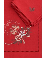 Tovaglia con tovaglioli 12 posti Natale ricamata candele by Maison Prestige