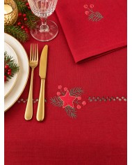 Tovaglia con tovaglioli Natale ricamata 18 posti Stella