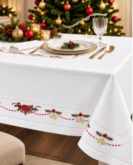 Tovaglia con tovaglioli Natale ricamata 18 posti Stella