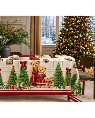 Tovaglia 6 posti 100% cotone Natale Maestri Cotonieri Famiglia Teddy
