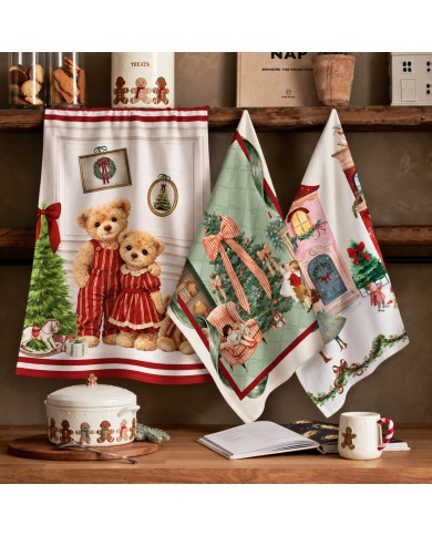 Set 3 strofinacci Natale 100% cotone Maestri Cotonieri Magia