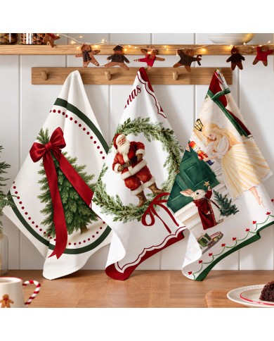Set 3 strofinacci Natale 100% cotone Maestri Cotonieri Santa