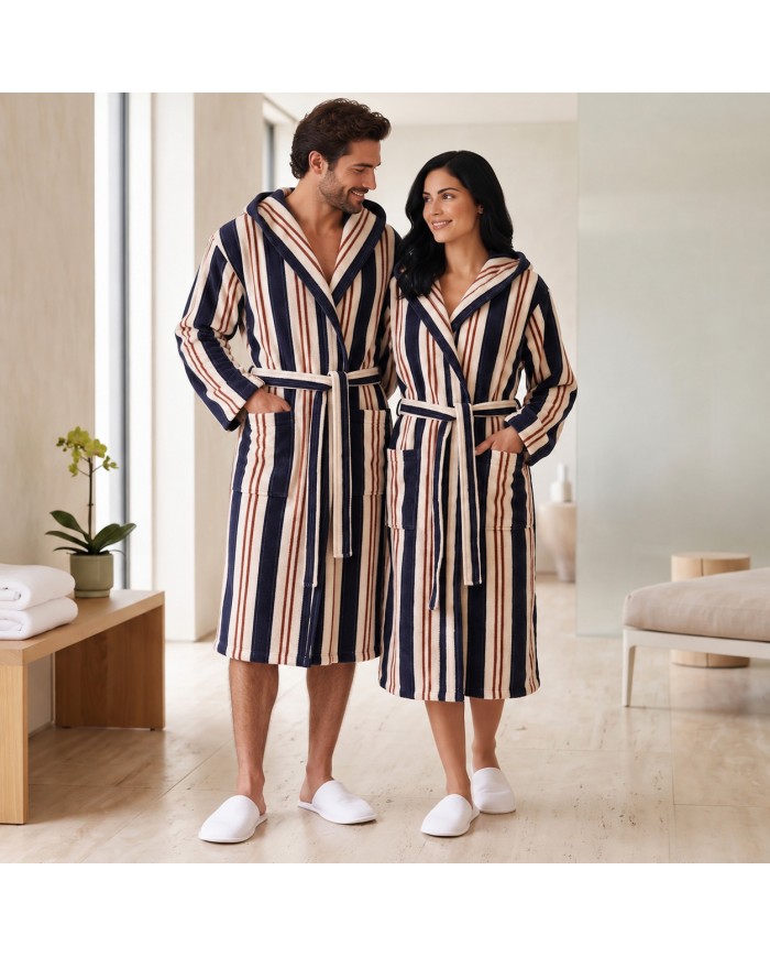 Accappatoio unisex in spugna e ciniglia 100% cotone Stripe