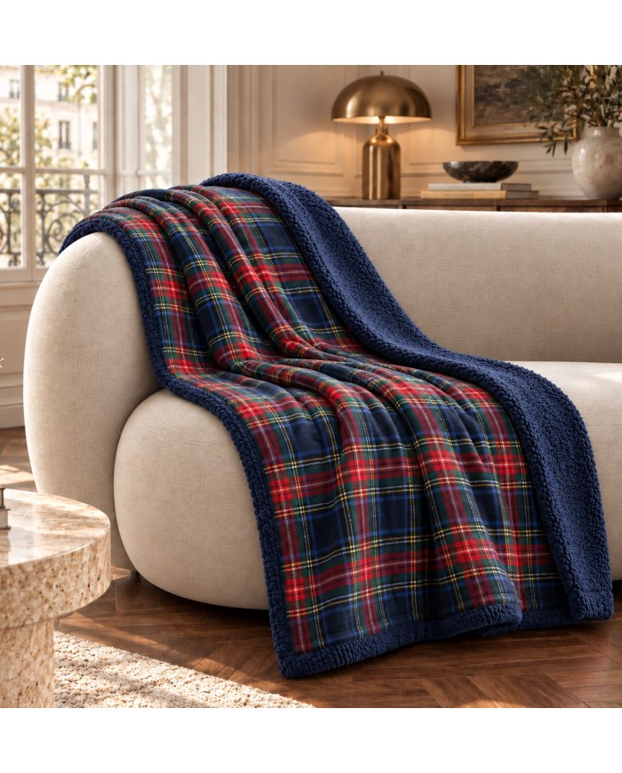 Plaid matrimoniale Tartan scozzese con sherpa coordinato S&G Home 210x240