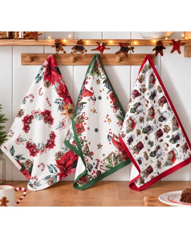 Set 3 strofinacci 100% cotone Natale Neith Christmas dis. 1