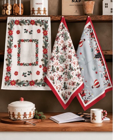 Set 3 strofinacci 100% cotone Natale Neith Christmas dis. 3