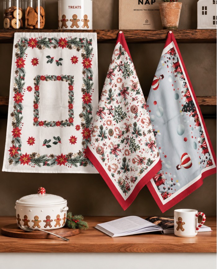 Set 3 strofinacci 100% cotone Natale Neith Christmas dis. 3