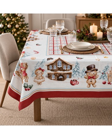 Tovaglia 12 posti Natale 100% cotone Tessitura di Arconate dis. 3