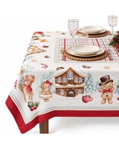 Tovaglia 6 posti Natale 100% cotone Tessitura di Arconate dis. 3