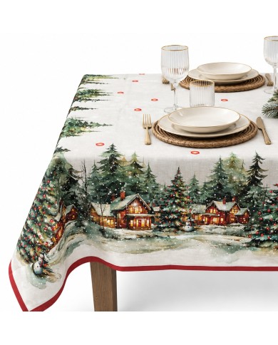 Tovaglia 6 posti Natale 100% cotone Tessitura di Arconate dis. 2